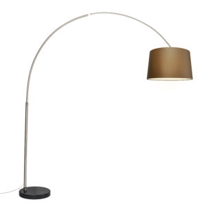 Arc lamp steel fabric shade brown 45 cm – XXL