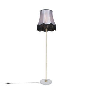 Brass floor lamp with Granny B shade black-gray 45 cm – Kaso