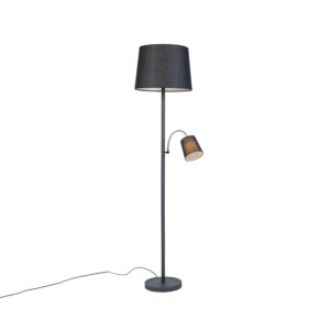 Classic Floor Lamp with Reading Arm Black with Black Shades - Retro