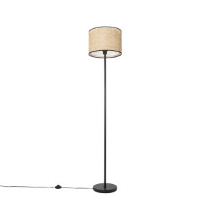 Country floor lamp black with rattan shade – Kata