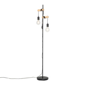 Country floor lamp black with wood 2-light - Dami