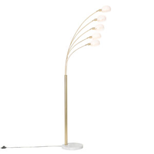 Design floor lamp brass with opal glass 5-light - Sixties Marmo