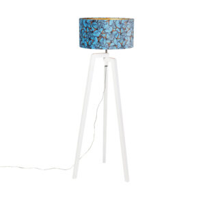 Floor lamp tripod wood with butterflies velor shade 50 cm – Puros