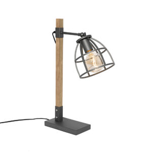 Industrial table lamp dark gray with wood – Arthur