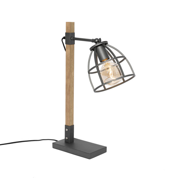 Industrial table lamp black with wood - Arthur