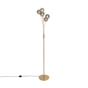 Modern floor lamp gold 5-light with smoke glass – Athens