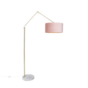 Modern floor lamp gold velvet shade pink 50 cm – Editor