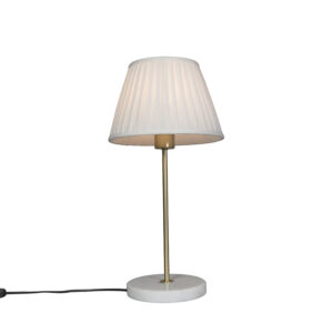 Retro table lamp brass with Pleated shade cream 25 cm – Kaso