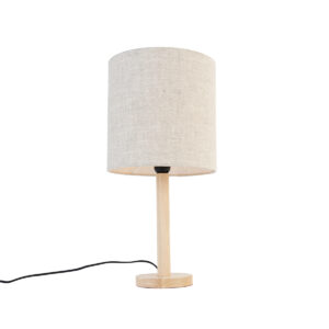Rural table lamp wood with light brown shade – Mels