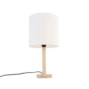 Rural table lamp wood with white shade – Mels