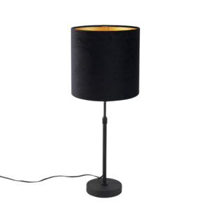 Table lamp black with velor shade black with gold 25 cm – Parte