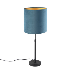 Table lamp black with velor shade blue with gold 25 cm – Parte