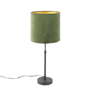 Table lamp black with velor shade green with gold 25 cm – Parte