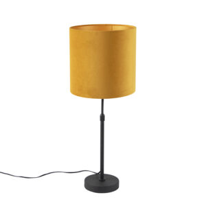 Table lamp black with velor shade yellow with gold 25 cm – Parte