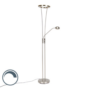 Modern floor lamp steel and glass incl. LED with reading arm – Divine