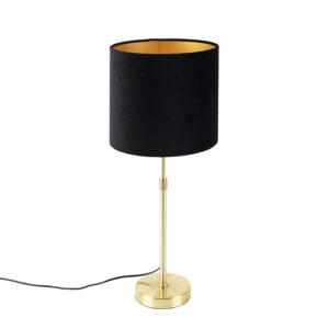 Table lamp gold / brass with velor shade black 25 cm – Parte