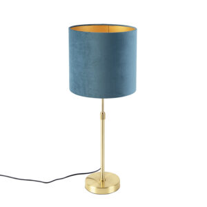 Table lamp gold / brass with velor shade blue 25 cm - Parte