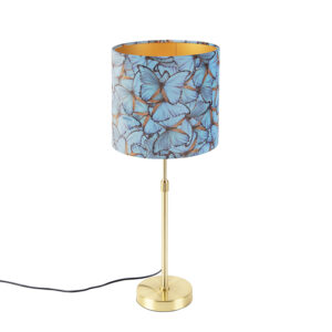 Table lamp gold / brass with velor shade butterflies 25 cm – Parte