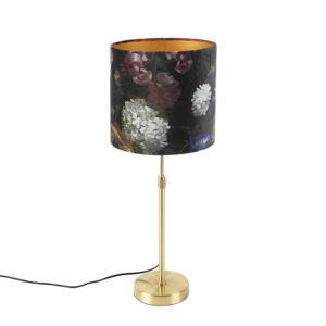 Table lamp gold / brass with velor shade flowers 25 cm - Parte