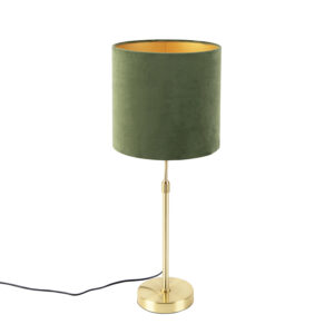 Table lamp gold / brass with velor shade green 25 cm – Parte