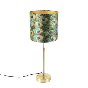 Table lamp gold / brass with velor shade peacock 25 cm – Parte