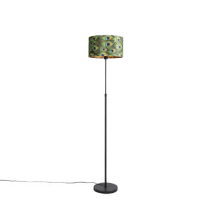 Black floor lamp with velor shade peacock with gold 35 cm – Parte