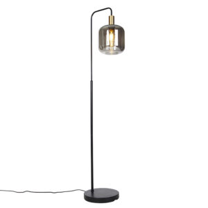 Design floor lamp black with gold and smoke glass – Zuzanna