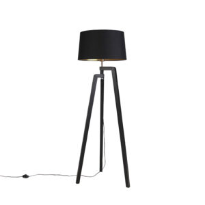 Floor lamp tripod with cotton shade black with gold 50 cm - Puros