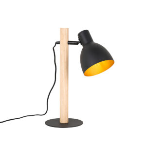 Rural table lamp black with wood - Flint