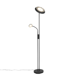 Floor lamp black incl. LED and dimmer with reading lamp – Fez