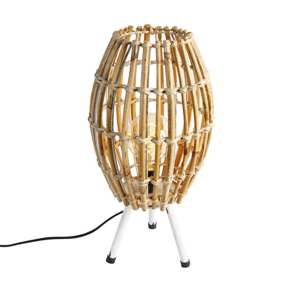 Rural table lamp tripod bamboo with white - Canna Capsule