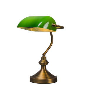 Smart classic table lamp bronze with green glass incl. Wifi A60 – Banker