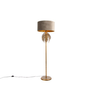 Vintage floor lamp gold with velvet shade taupe 50 cm - Botanica