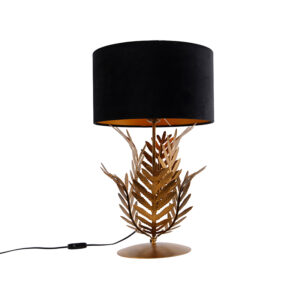 Vintage table lamp gold with velvet shade black 35 cm - Botanica