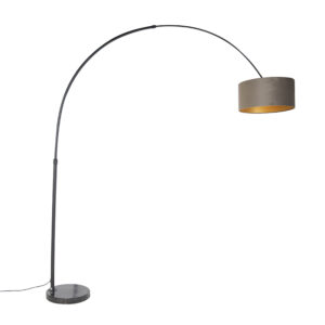 Arc lamp black velor shade taupe with gold 50 cm – XXL