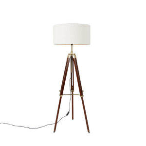 Floor lamp brass with boucle shade white 50 cm tripod – Cortin