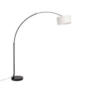 Modern arc lamp black with boucle shade white 50 cm – XXL
