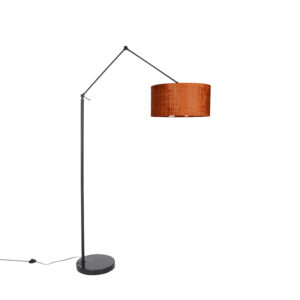 Modern floor lamp black linen shade orange 50 cm – Editor