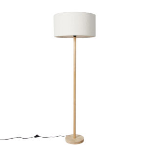 Rural floor lamp wood with boucle shade white – Mels