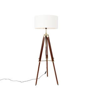 Vintage floor lamp brass with shade white 50 cm tripod – Cortin