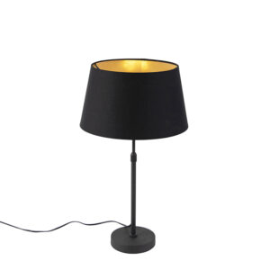 Table lamp black with shade black with gold 35 cm – Parte