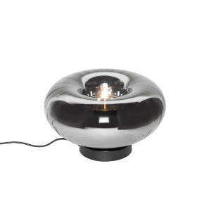 Art Deco table lamp black with smoke glass – Ayesha