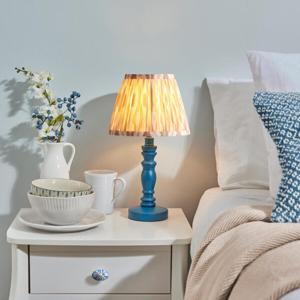 Laredo Neutral 20cm Shade Wood Table Lamp In Marlin Blue