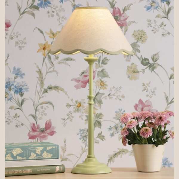 Laura Ashley Cordwell Table Lamp In Matt Green With Scalloped Natural Linen Shade