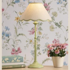 Laura Ashley Cordwell Table Lamp In Matt Green With Scalloped Natural Linen Shade