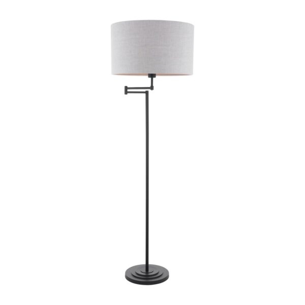 Laura Ashley Marlowe Floor Lamp In Matt Black With Natural Linen Shade