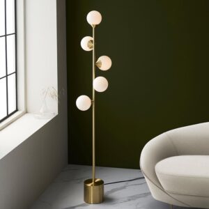 Mayetta Opal Glass Floor Lamp In Satin Brushed Gold